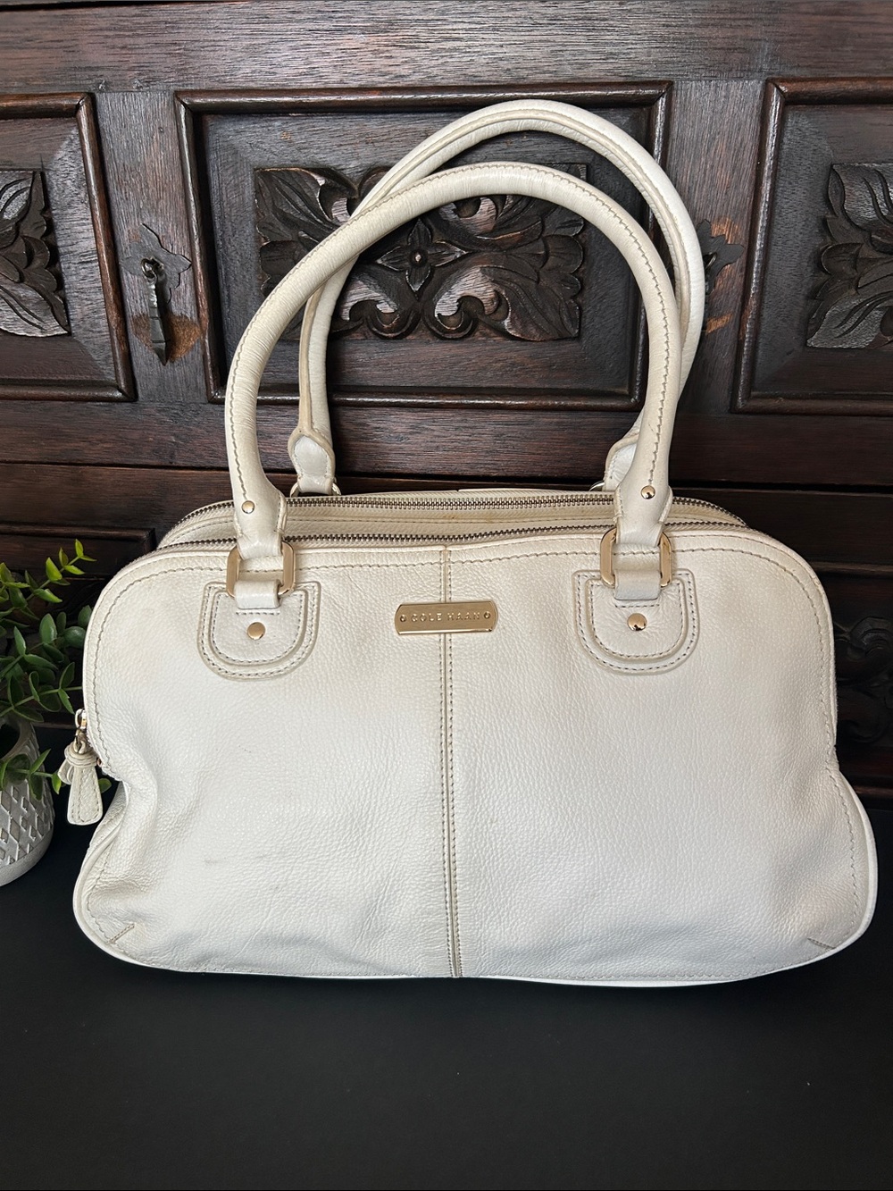 Cole Haan Cream Leather Double-Handle Satchel